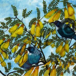 Tui on Kowhai Tree Print
