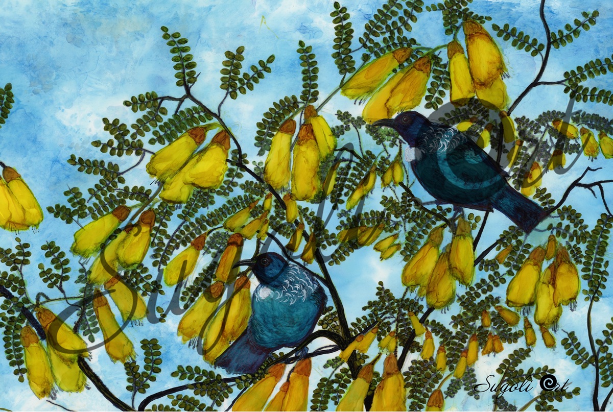 Tui on Kowhai Tree Print - Image 1